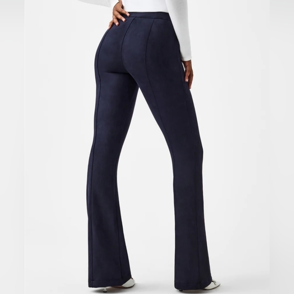 NWT Spanx Faux Suede Flare Pants in Navy - Picture 2 of 9